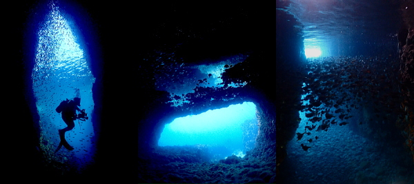 写真映えする水路とダイバーのシルエット