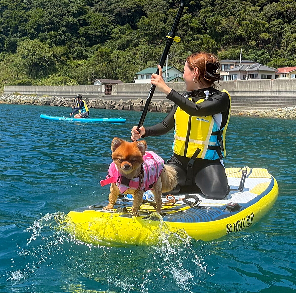SUPボードの先頭に立ってかっこよくクルージングするモナカちゃん